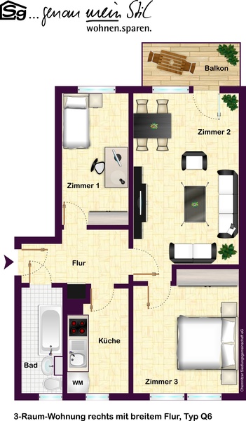Sonnige Wohnung mit 3 Zimmern plus Südbalkon - Foto 5